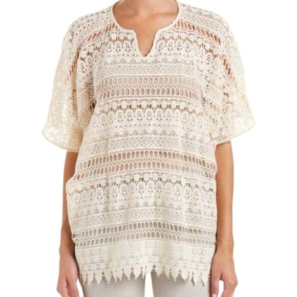 Cabi Capri Top #5026 Ecru Crochet Swim Cover Beach Resort Summer Vacation - Picture 1 of 14